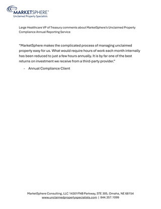 Client Testimonial for MarketSphere's Escheat Compliance Service