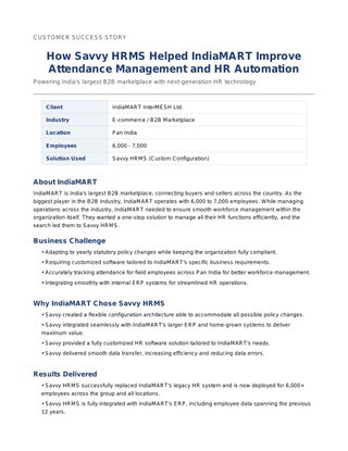 How Savvy HRMS Helped IndiaMART Improve Attendance  Management and HR Automation Across 6,000+ Employees