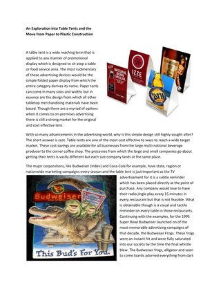 An Exploration into Table Tents and the Move from Paper to Plastic Construction