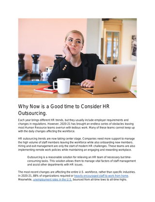 Why Now is a Good time to Consider HR Outsourcing.