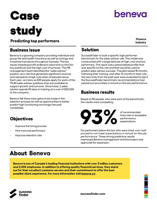 Predicting top sales representative success at Beneva