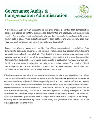 Governance Audits  Compensation Administration