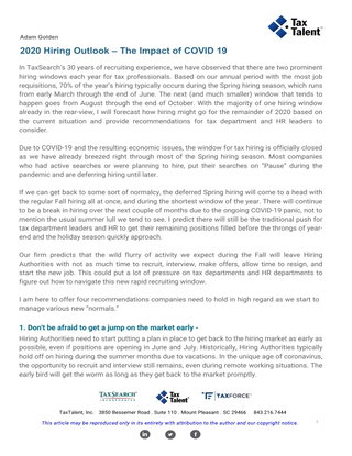 2020 Hiring Outlook – The Impact of COVID 19
