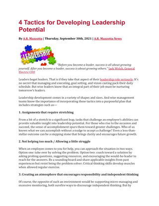 4 Tactics for Developing Leadership Potential