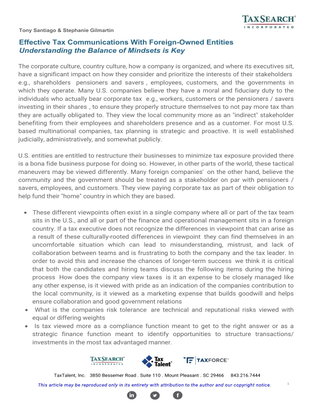 Effective Tax Communications With Foreign-Owned Entities