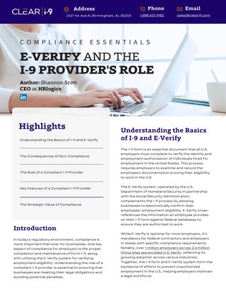 Compliance Essentials: E-Verify and the I-9 Provider's Role