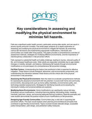 Key considerations in assessing and  modifying the physical environment to  minimize fall hazards