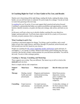 Is Coaching Right for You. A Clear Guide to Fit Cost and Results