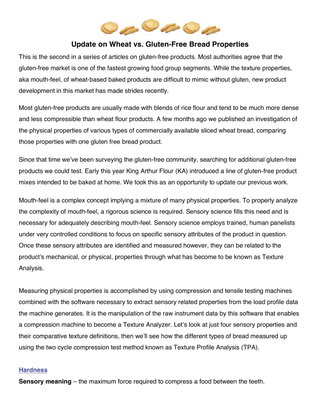 Update on Wheat vs. Gluten-Free Bread Properties