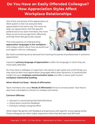 Do You Have an Easily Offended Colleague? How Appreciation Styles Affect Workplace Relationships