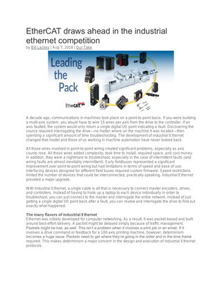 EtherCAT draws ahead in the industrial ethernet competition