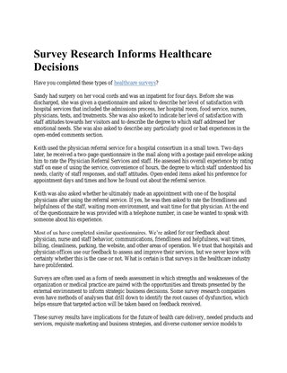 Survey Research Informs Healthcare Decisions