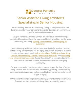Senior Assisted Living Architects Specializing in Senior Housing