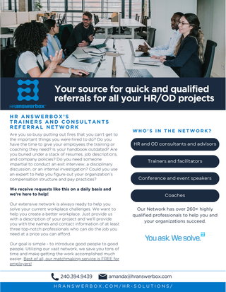 HR Answerbox's Trainers and Consultants Referral Network One-Page Overview