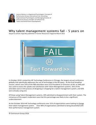 Why Talent Management Systems Fail - 5 Years On 