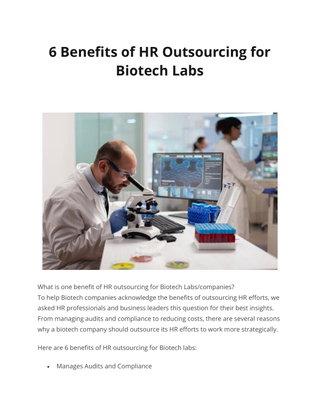 6 Benefits of HR Outsourcing for Biotech Labs 