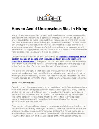 How to Avoid Unconscious Bias in Hiring