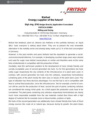 Biofuel - Engergy supplier of the future?