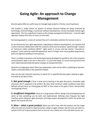 Going Agile: An approach to Change Management