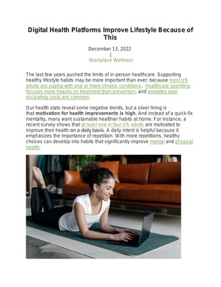 Digital Wellness Platform For Improved Lifestyle
