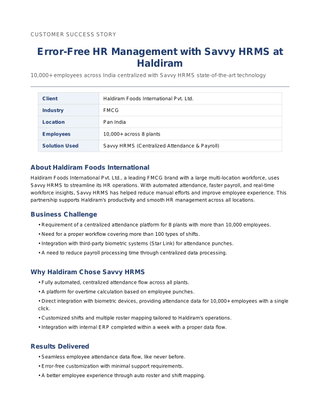 Error-Free HR Management with Savvy HRMS at Haldiram —  Centralizing Attendance for 10,000+ Employees