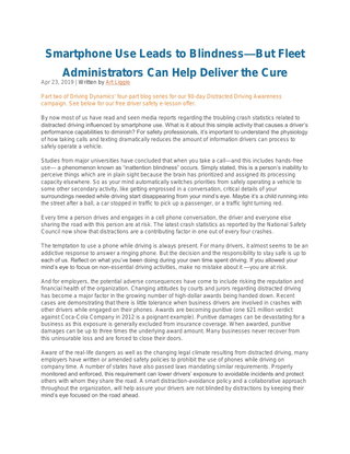 Smartphone Use Leads to Blindness—But Fleet Administrators Can Help Deliver the Cure