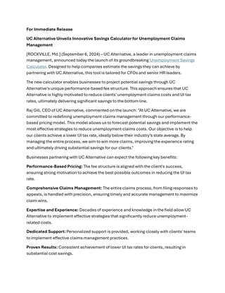 UC Alternative Unveils Innovative Savings Calculator for Unemployment Claims Management 