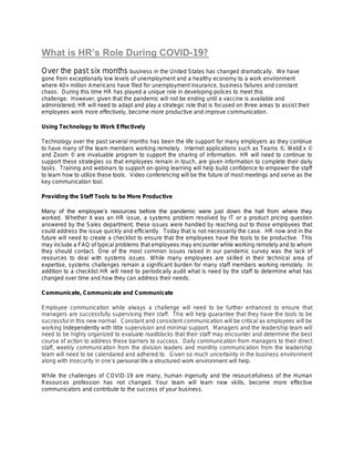 What is HR’s Role During COVID-19?