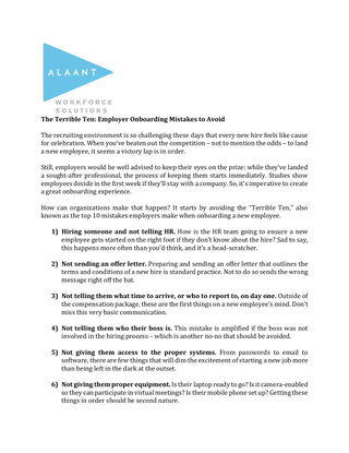 Blog- The Terrible 10- Employer Onboarding Mistakes to Avoid