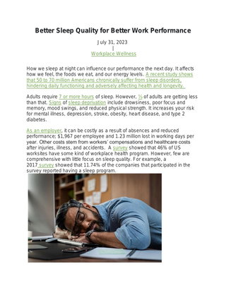 Better Sleep Quality for Better Work Performance