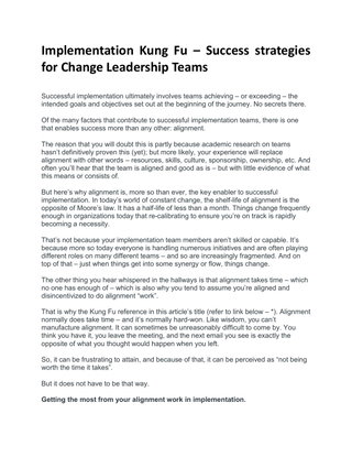 Implementation Kung Fu – Success strategies for Change Leadership Teams