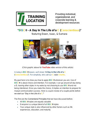 "DiSC® - A Day In The Life of a C (Conscientious)"