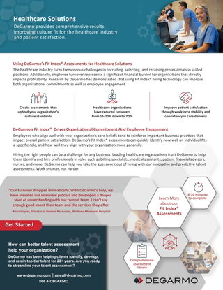Using DeGarmo’s Fit Index® Assessments for Healthcare Solutions