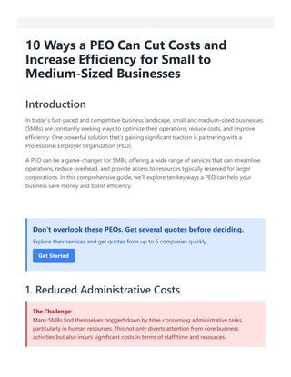 10 Ways a PEO Can Cut Costs and Increase Efficiency for Small to Medium-Sized Businesses