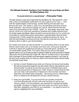 The Ultimate Pandemic Resilience Tool- Nutrition for your Body and Mind