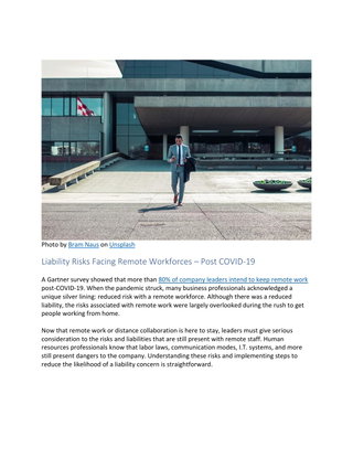 Liability Risks Facing Remote Workforces – Post COVID-19 