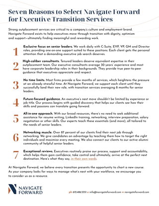 Seven Reasons to Select Navigate Forward for Executive Transition Services
