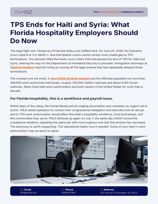 UPDATE JULY 13: TPS Ends for Haiti and Syria: What Florida Hospitality Employers Should Do Now