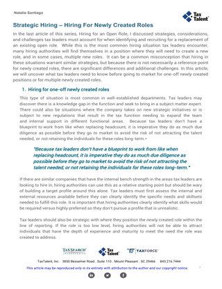 Strategic Hiring – Hiring For Newly Created Roles