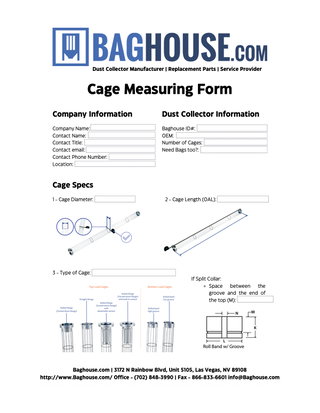 Baghouse Cage Measuring Form for Replacement Cage Identification