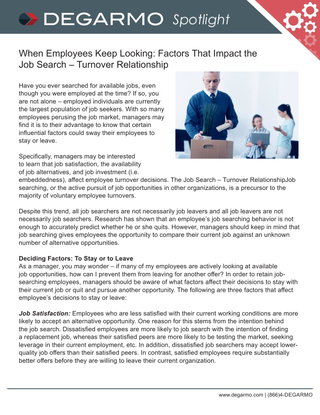 When Employees Keep Looking: Factors That Impact the Job Search – Turnover Relationship