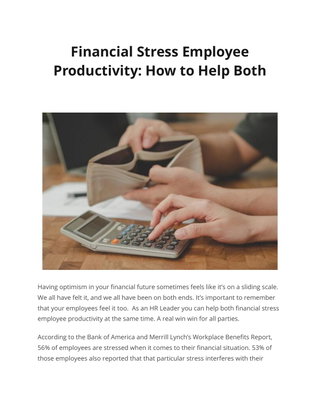 Financial Stress Employee  Productivity: How to Help Both
