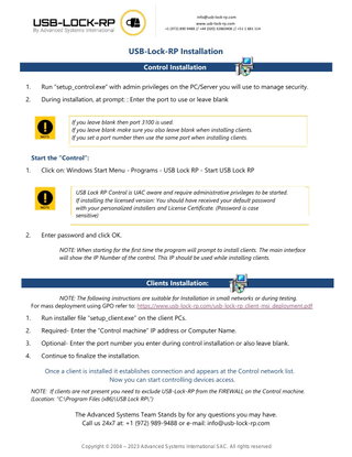 USB-Lock-RP Installation Instructions
