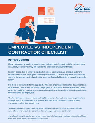 EMPLOYEE VS INDEPENDENT CONTRACTOR CHECKLIST