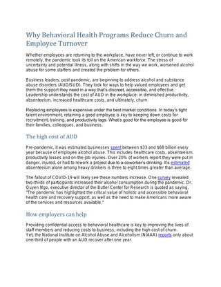 Why Behavioral Health Programs Reduce Churn and Employee Turnover