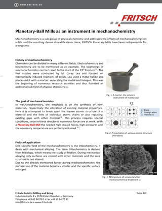 Planetary Ball Mills as an instrument in mechanochemistry
