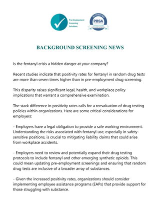 The Fentanyl Crisis and Employer Drug Screening 