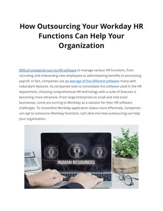 How Outsourcing Your Workday HR  Functions Can Help Your  Organization