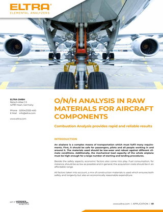 O/N/H Analysis in Raw Materials for Aircraft Components - Combustion Analysis provides rapid and reliable results 
