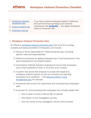 California SB 553 Workplace Violence Prevention Checklist